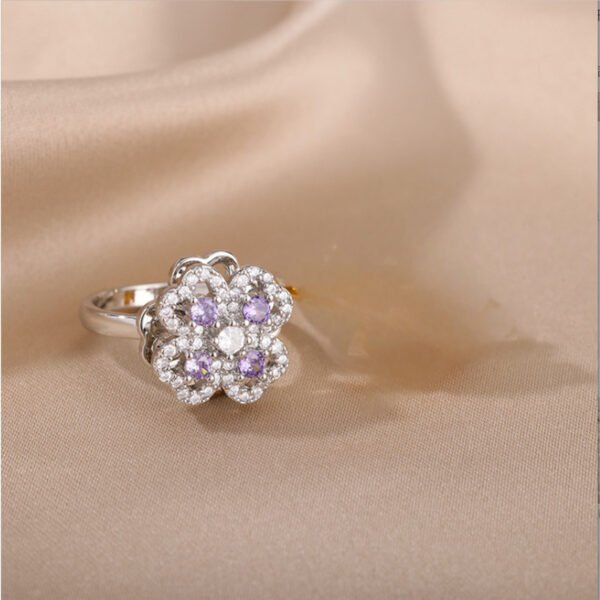 Rotate Rings For Women,Zircon Stainless Steel Open Adjustable Ring  Gift Jewelry