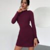 Fashionable Slim-fit Long-sleeve Mock-neck Stretch A-line Skirt