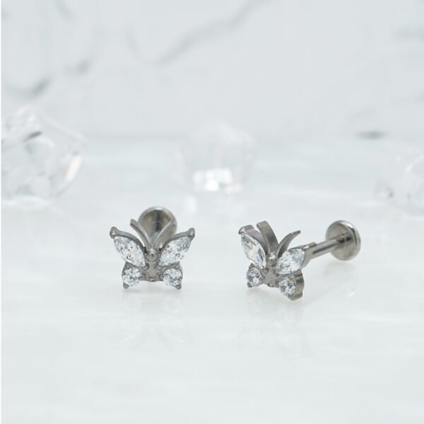 Butterfly Whisper 1 Pair Of Women's Earrings, Butterfly Shaped Earrings, Stainless Steel Zircon Earrings With Flowers, Crystal Clusters Blooming