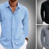 Long Sleeve T-shirt Undershirt Solid Color Long Sleeve Cotton Linen Shirt Men