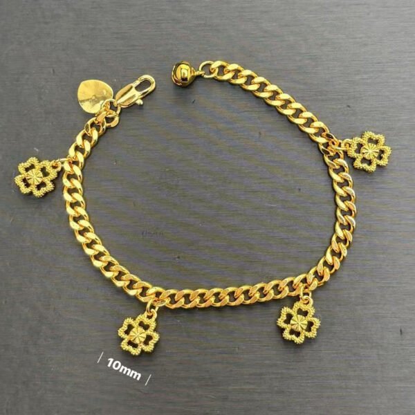 24K Gold Filled Bracelet For Women, FourLeaf Clover Round, Valentines Day Gifts