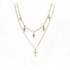 24k Gold Jewelry,Cross Heart Charm Choker Necklace For Women Dainty Layered Lip Chain Necklace Stainless Steel Trendy Jewelry