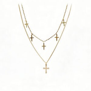 24k Gold Jewelry,Cross Heart Charm Choker Necklace For Women Dainty Layered Lip Chain Necklace Stainless Steel Trendy Jewelry