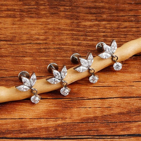 Right Grand Implant Grade Titanium 16G Triple Marquise CZ Internally Threaded Labret Monroe Lip Cartilage Helix Stud Earring