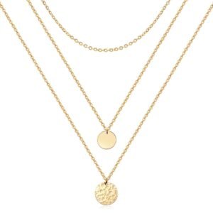 Gold Layered Choker Necklace 14K Gold Plated Bar Coin Charm Pendant Neckalce Delicate Multilayer Choker Necklaces For Women