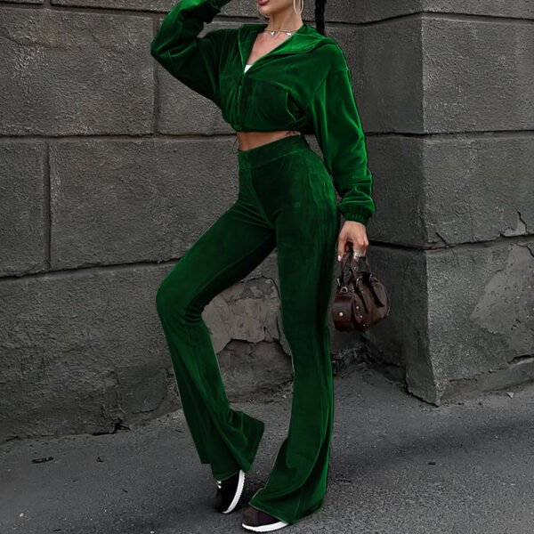 Women's Autumn New Casual Velvet High-Waist Top And Flared Pants Two-Piece Set