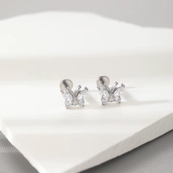 Butterfly Whisper 1 Pair Of Women's Earrings, Butterfly Shaped Earrings, Stainless Steel Zircon Earrings With Flowers, Crystal Clusters Blooming