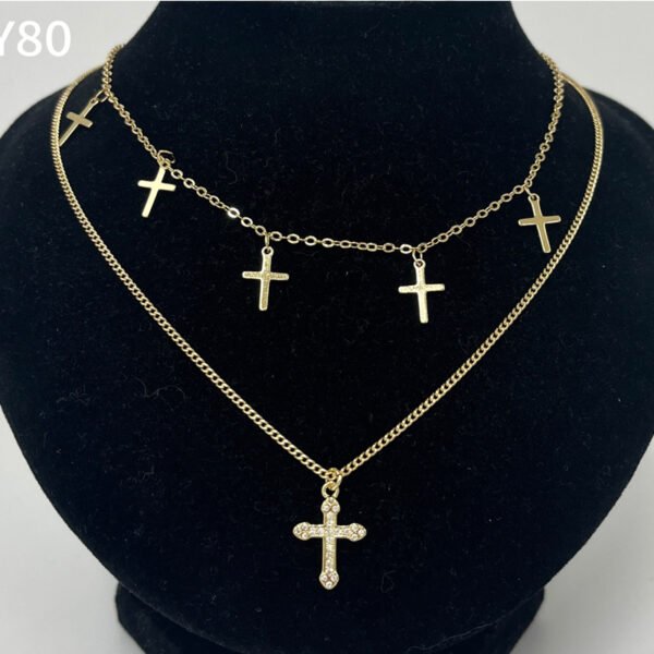 24k Gold Jewelry,Cross Heart Charm Choker Necklace For Women Dainty Layered Lip Chain Necklace Stainless Steel Trendy Jewelry
