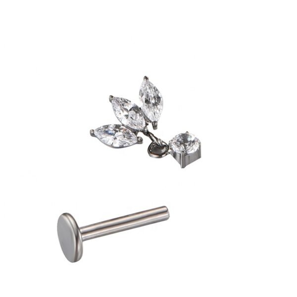 Right Grand Implant Grade Titanium 16G Triple Marquise CZ Internally Threaded Labret Monroe Lip Cartilage Helix Stud Earring