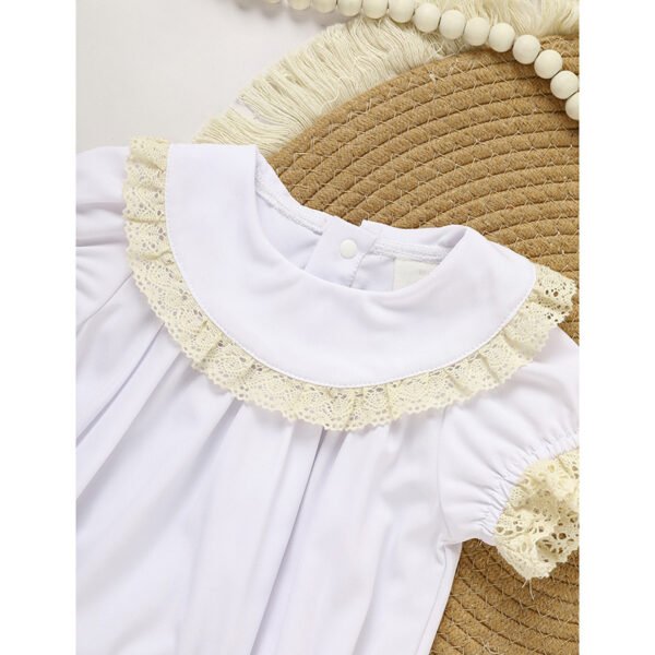 Baby Girl White Lace Romper Soft & Stylish Short Sleeve Bubble Jumpsuit For Wedding Season & Summer