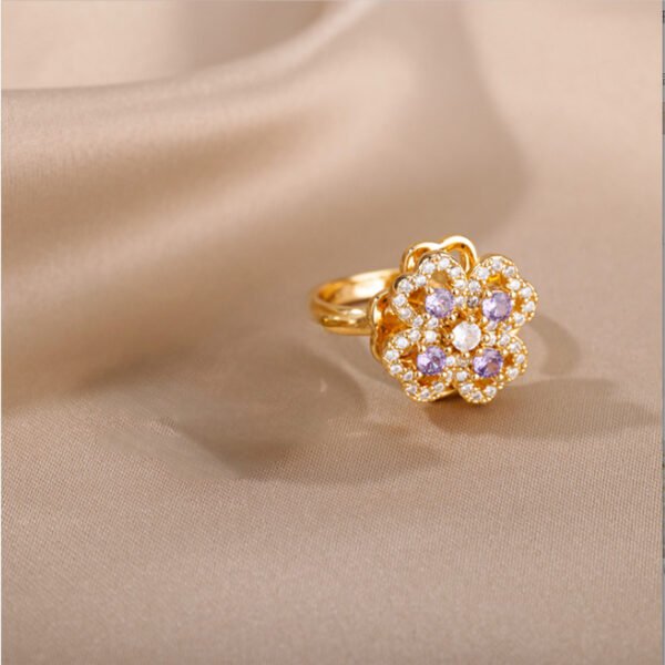 Rotate Rings For Women,Zircon Stainless Steel Open Adjustable Ring  Gift Jewelry