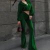 Women's Autumn New Casual Velvet High-Waist Top And Flared Pants Two-Piece Set