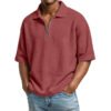 Men's Waffle-Weave Short-Sleeved Shirts Summer Solid Color Lapel Polo Shirt T-Shirt Beach Style Tops