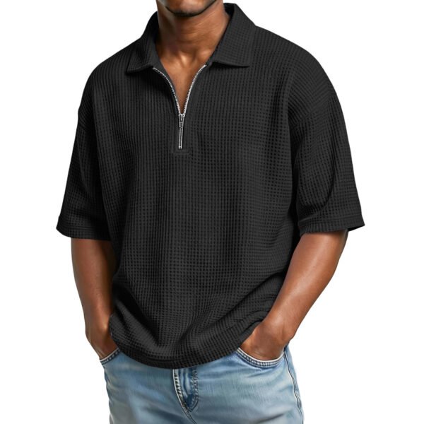 Men's Waffle-Weave Short-Sleeved Shirts Summer Solid Color Lapel Polo Shirt T-Shirt Beach Style Tops