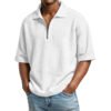 Men's Waffle-Weave Short-Sleeved Shirts Summer Solid Color Lapel Polo Shirt T-Shirt Beach Style Tops