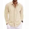 Long Sleeve T-shirt Undershirt Solid Color Long Sleeve Cotton Linen Shirt Men