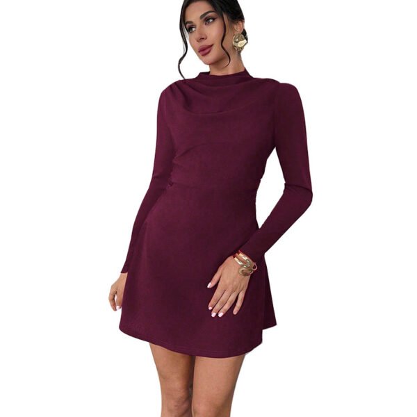 Fashionable Slim-fit Long-sleeve Mock-neck Stretch A-line Skirt