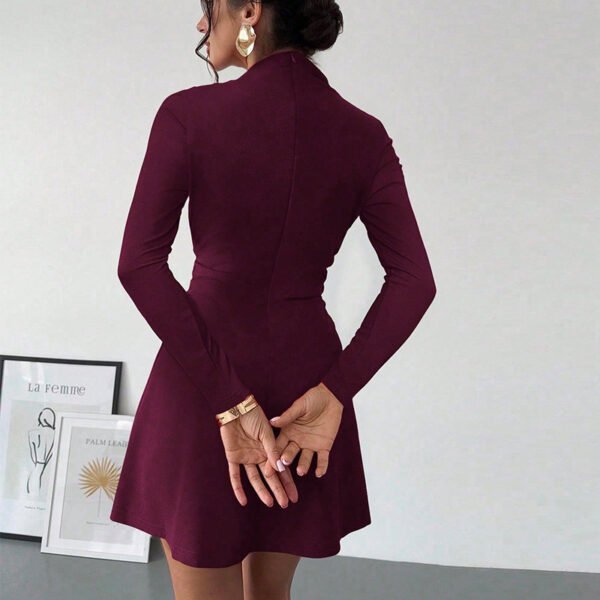 Fashionable Slim-fit Long-sleeve Mock-neck Stretch A-line Skirt