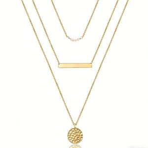 Dainty Layered Choker Necklace, 14K Gold Plated Y Pendant, Multilayer Bar Disc Necklace, Adjustable Layering Choker Necklaces For Women