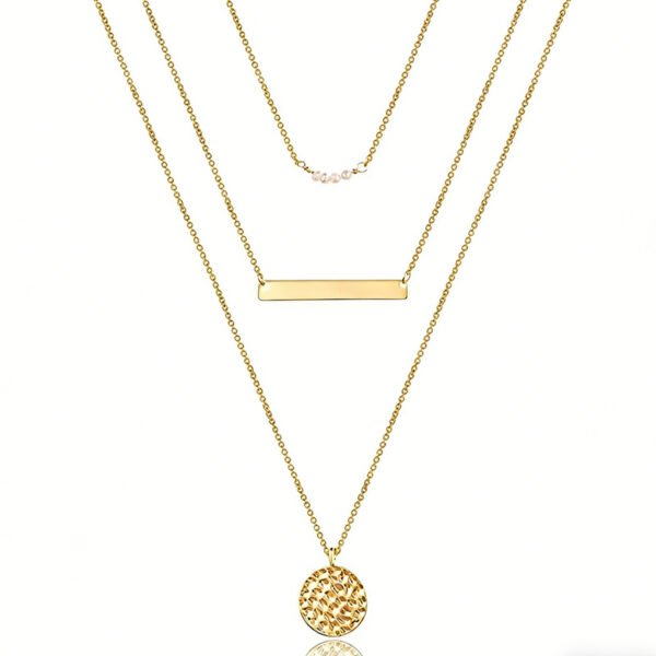 Dainty Layered Choker Necklace, 14K Gold Plated Y Pendant, Multilayer Bar Disc Necklace, Adjustable Layering Choker Necklaces For Women