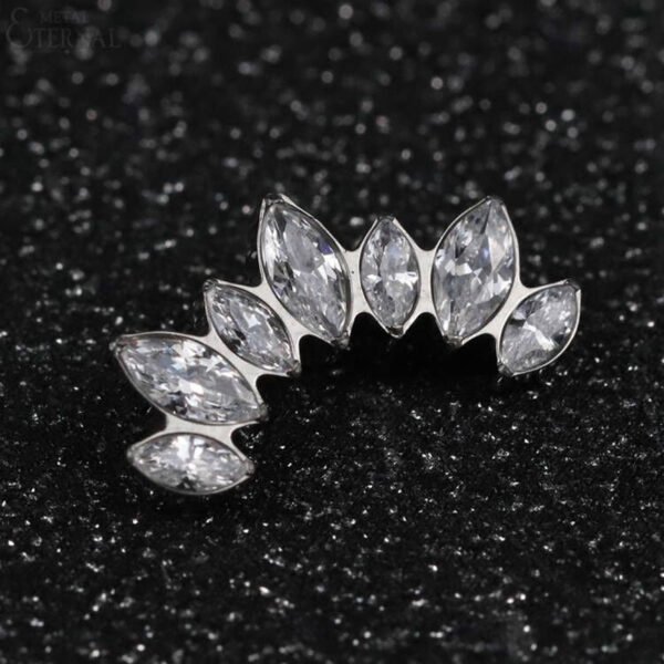 1 Pair Of Women's Earrings, 16 Gauge Implant Grade Titanium Internally Threaded Labret With Marquise And Round CZ Fan Top,Geometric Glow Earrings, Crystal Clusters Blooming