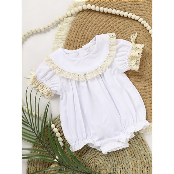 Baby Girl White Lace Romper Soft & Stylish Short Sleeve Bubble Jumpsuit For Wedding Season & Summer