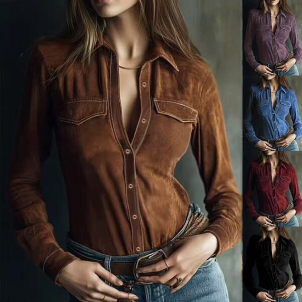 Women's Long-sleeve Deerskin Velvet Blouse