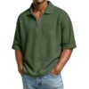 Men's Waffle-Weave Short-Sleeved Shirts Summer Solid Color Lapel Polo Shirt T-Shirt Beach Style Tops
