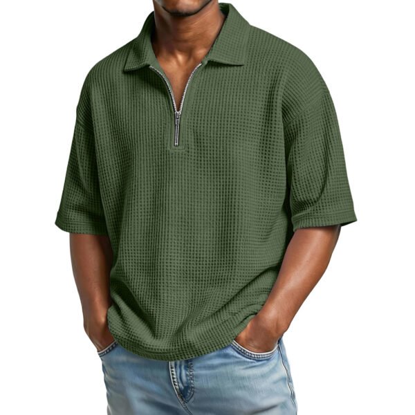Men's Waffle-Weave Short-Sleeved Shirts Summer Solid Color Lapel Polo Shirt T-Shirt Beach Style Tops