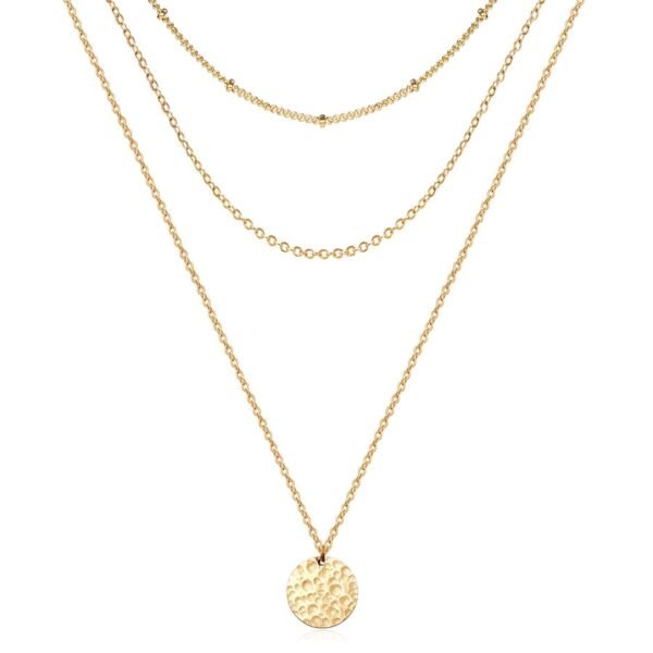 Hammered Coin Layered Necklace Set 14K Real Gold Plated Ball Chain Choker Necklace For Women