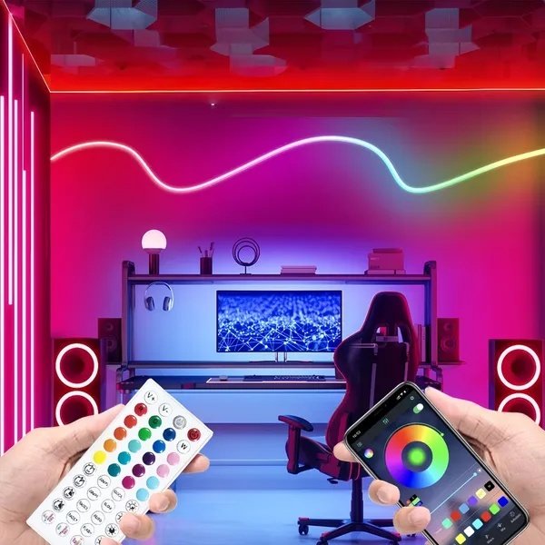 RGB Neon LED Strip Lights, 16.4Ft Led Neon Rope Lights With App Remote Control, Music Sync,Waterproof, Flexible DIY Lights Design For Bedroom, Living, Gaming Room, Party Decor