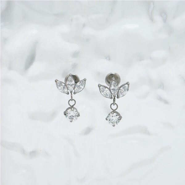 Right Grand Implant Grade Titanium 16G Triple Marquise CZ Internally Threaded Labret Monroe Lip Cartilage Helix Stud Earring