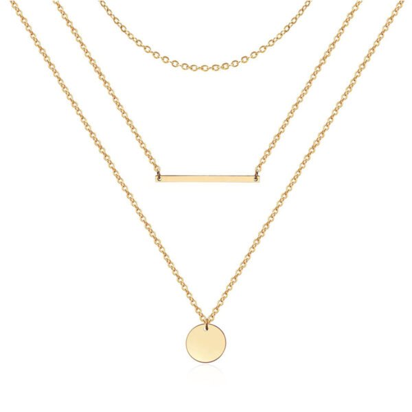 3pcs Dainty Layered Choker Necklace, Handmade 14K Gold Plated Y Pendant Necklace Multilayer Bar Disc Necklace Adjustable Layering Choker Necklaces For Women