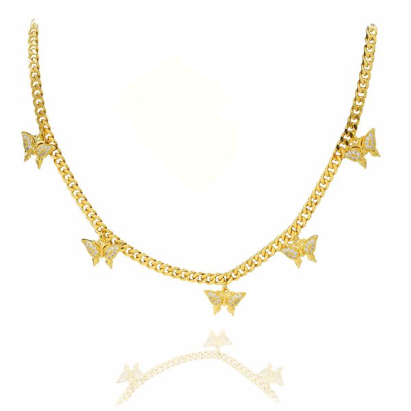24K Gold Over Butterfly Design Jewelry, Micro-Inlaid Mossanite Women's Tennis Necklace, Effortless Grace For Her Delicate Neck