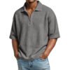 Men's Waffle-Weave Short-Sleeved Shirts Summer Solid Color Lapel Polo Shirt T-Shirt Beach Style Tops