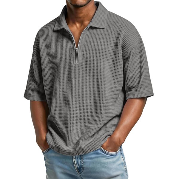 Men's Waffle-Weave Short-Sleeved Shirts Summer Solid Color Lapel Polo Shirt T-Shirt Beach Style Tops