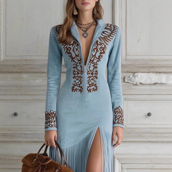 Women's Retro Floral Zipper Dress