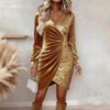Elegant Sequins Design Long Sleeve Party Dress Women Sexy V Neck Bodycon Dresses For Women Evening Dress Christmas Clothes