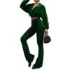 Women's Autumn New Casual Velvet High-Waist Top And Flared Pants Two-Piece Set
