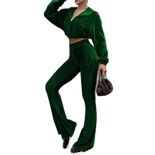 Women's Autumn New Casual Velvet High-Waist Top And Flared Pants Two-Piece Set
