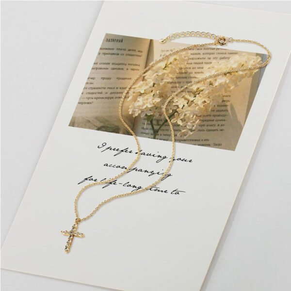 COLORFUL BLING Dainty Cubic Zircon Cross Necklace Sideways Pendant Necklace For Women Gold Silver Cross Jewelry