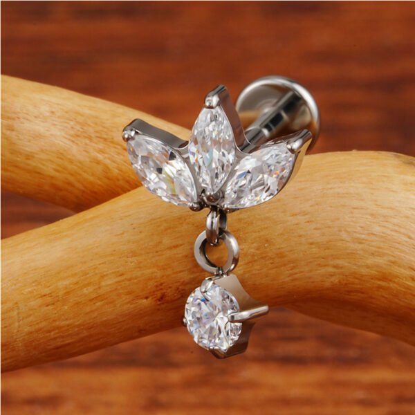 Right Grand Implant Grade Titanium 16G Triple Marquise CZ Internally Threaded Labret Monroe Lip Cartilage Helix Stud Earring