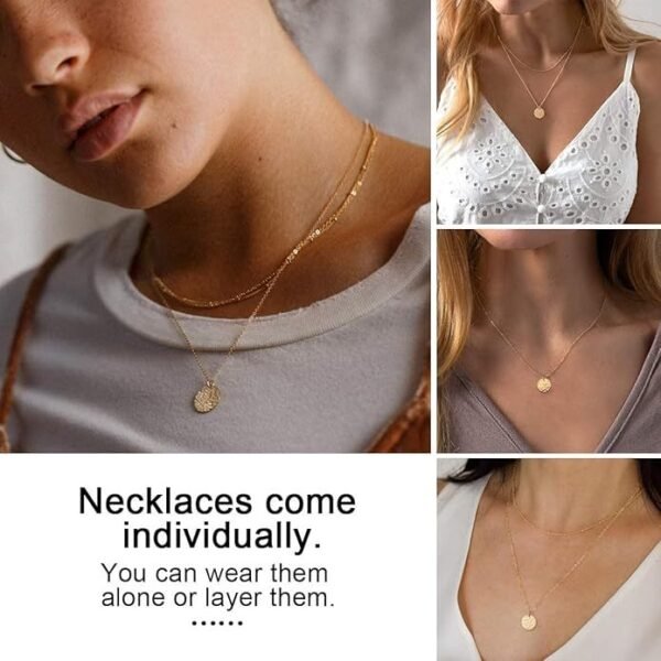 Hammered Coin Layered Necklace Set 14K Real Gold Plated Ball Chain Choker Necklace For Women