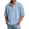Men's Waffle-Weave Short-Sleeved Shirts Summer Solid Color Lapel Polo Shirt T-Shirt Beach Style Tops