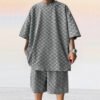 Jacquard Plaid Loose Straight Casual Shorts Suit