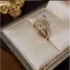Golden Clover Rotate Rings For Women,Zircon Stainless Steel Open Adjustable Ring Golden Gift Jewelry