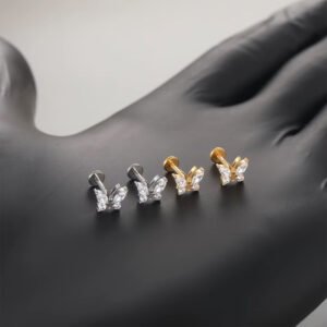 Butterfly Whisper 1 Pair Of Women's Earrings, Butterfly Shaped Earrings, Stainless Steel Zircon Earrings With Flowers, Crystal Clusters Blooming