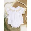 Baby Girl White Lace Romper Soft & Stylish Short Sleeve Bubble Jumpsuit For Wedding Season & Summer