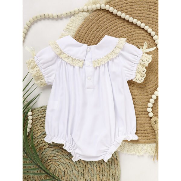 Baby Girl White Lace Romper Soft & Stylish Short Sleeve Bubble Jumpsuit For Wedding Season & Summer