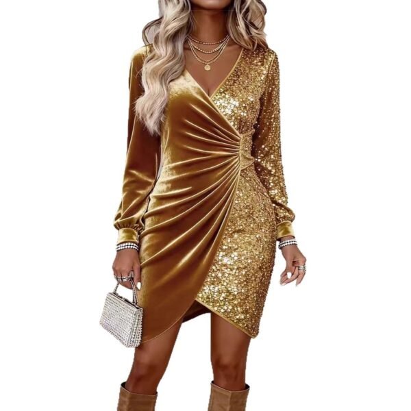 Elegant Sequins Design Long Sleeve Party Dress Women Sexy V Neck Bodycon Dresses For Women Evening Dress Christmas Clothes